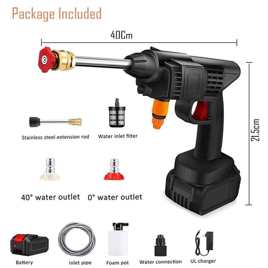 Cordless 48V car pressure washer gun with rechargeable battery and accessories, view 2