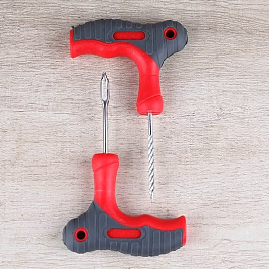 Tubeless tyre repair kit with T-handle reamer, probe, glue and repair strings, view 2