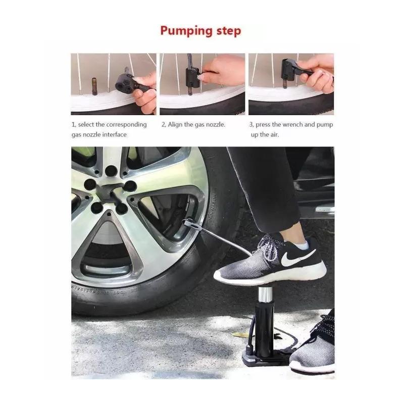 Foldable mini foot pump with pressure gauge and hose