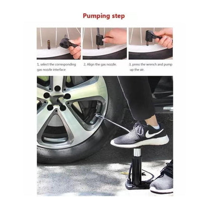 Foldable mini foot pump with pressure gauge and hose