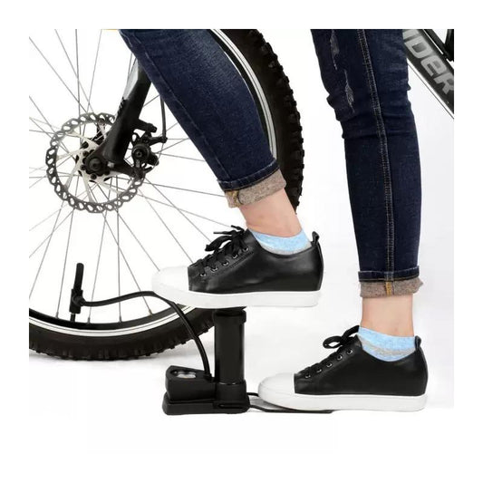 Foldable mini foot pump with pressure gauge and hose, view 2
