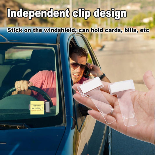 Two transparent self-adhesive windshield ticket holder clips, view 2