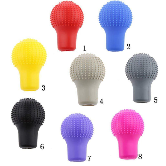 Silicone anti-scratch cover fitted over a car gear shift knob, view 2