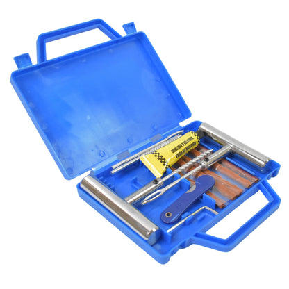 13-piece tubeless tyre puncture repair kit with rasp tool, needle and strings in a box, view 3