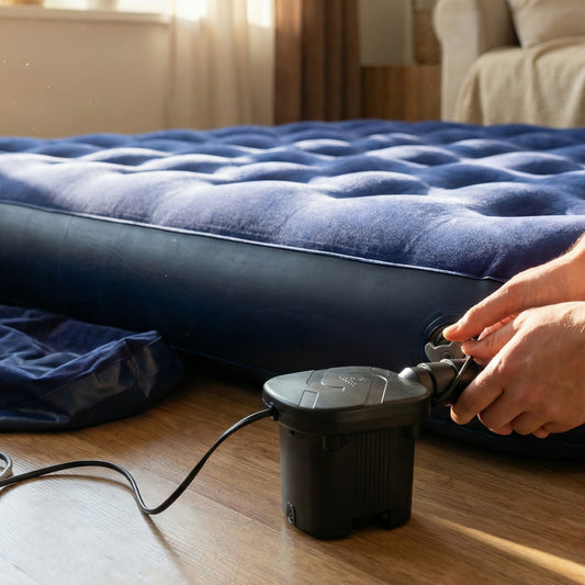 Compact electric air pump with car charging adapter and nozzles