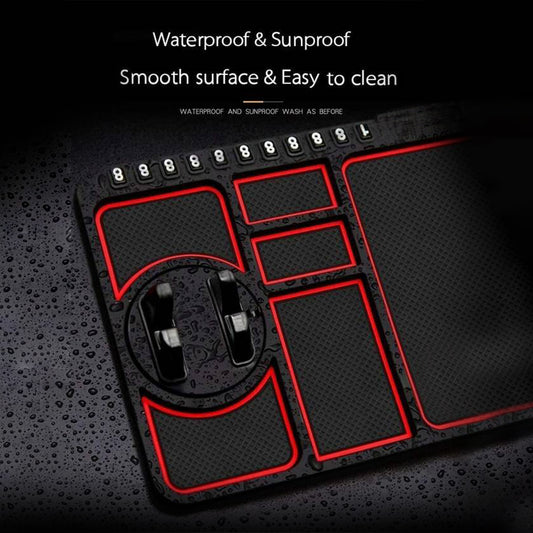 Non-slip silicone car dashboard pad holding a mobile phone upright, view 2