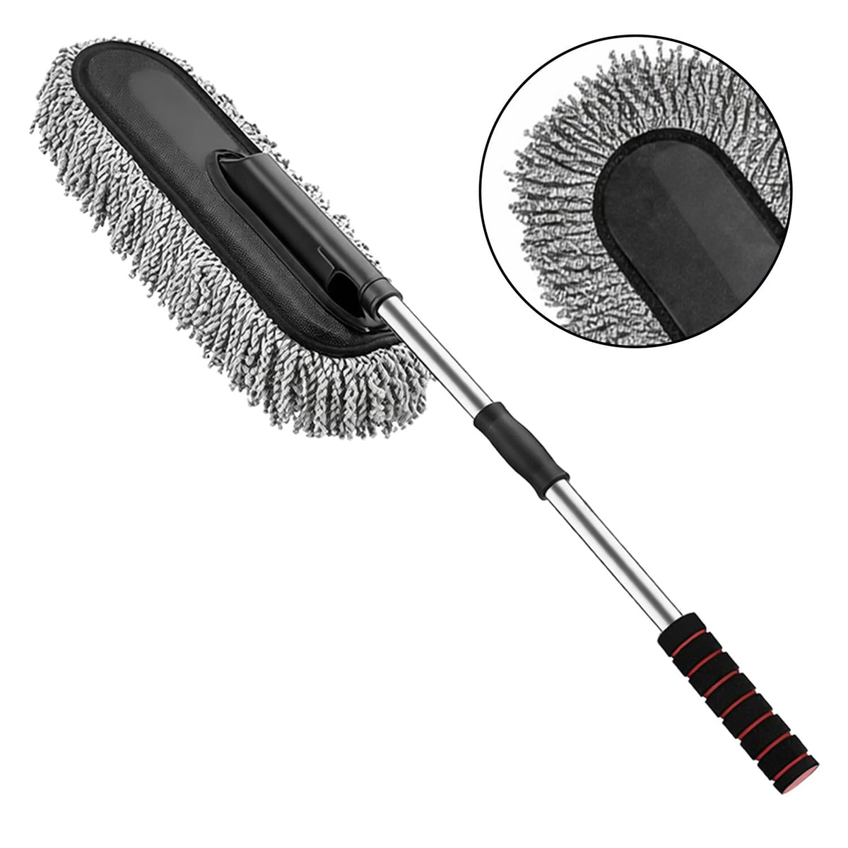 Car cleaning kit with retractable duster, two brushes and microfiber cloth, view 2