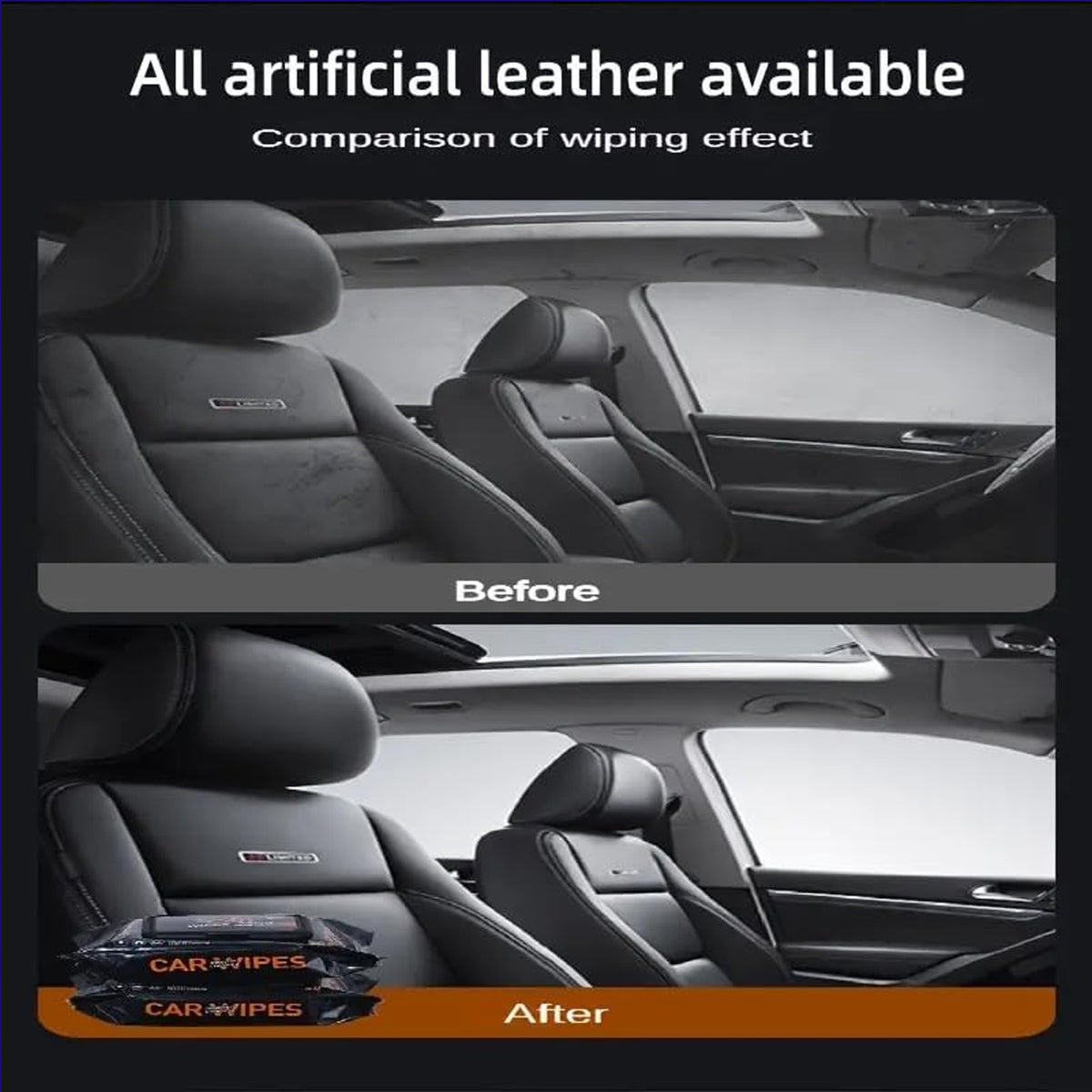 Pack of 80 car dashboard and leather cleaning wipes with flip lid, view 3