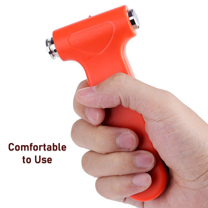 Red car safety hammer with steel heads and seat belt cutter, view 4