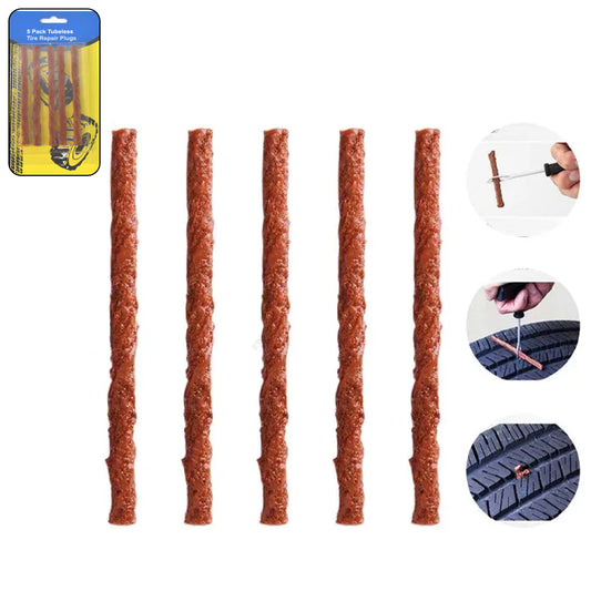 Five brown tubeless tyre puncture repair strips