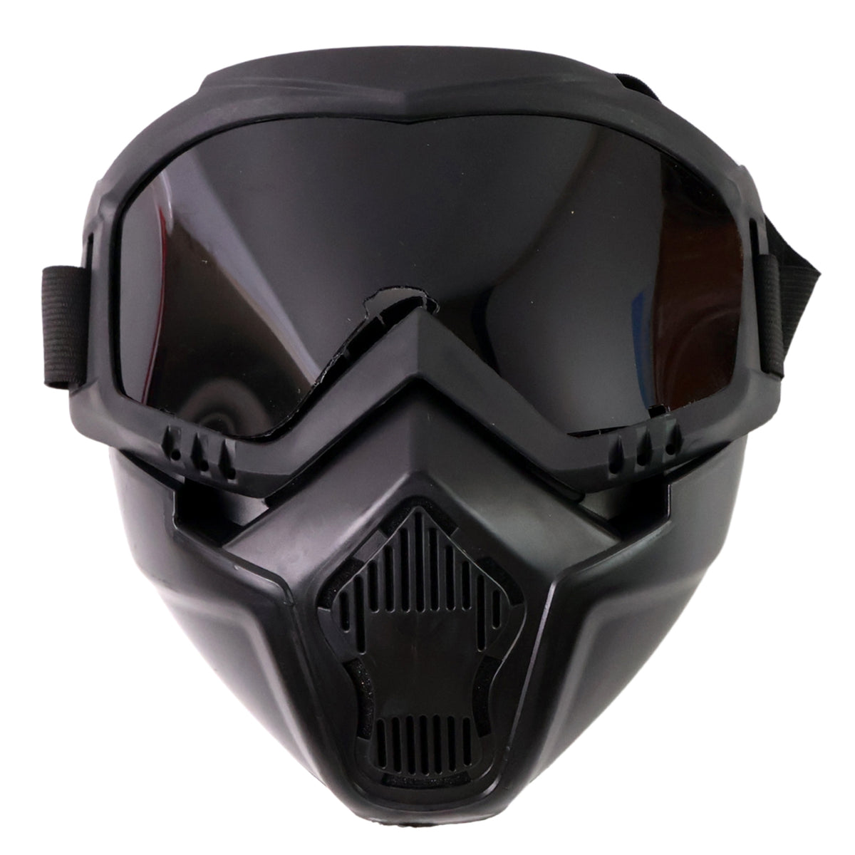 Motorcycle riding goggles with attached face mask and adjustable strap