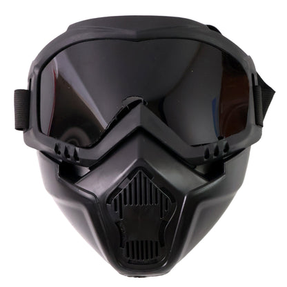 Motorcycle riding goggles with attached face mask and adjustable strap