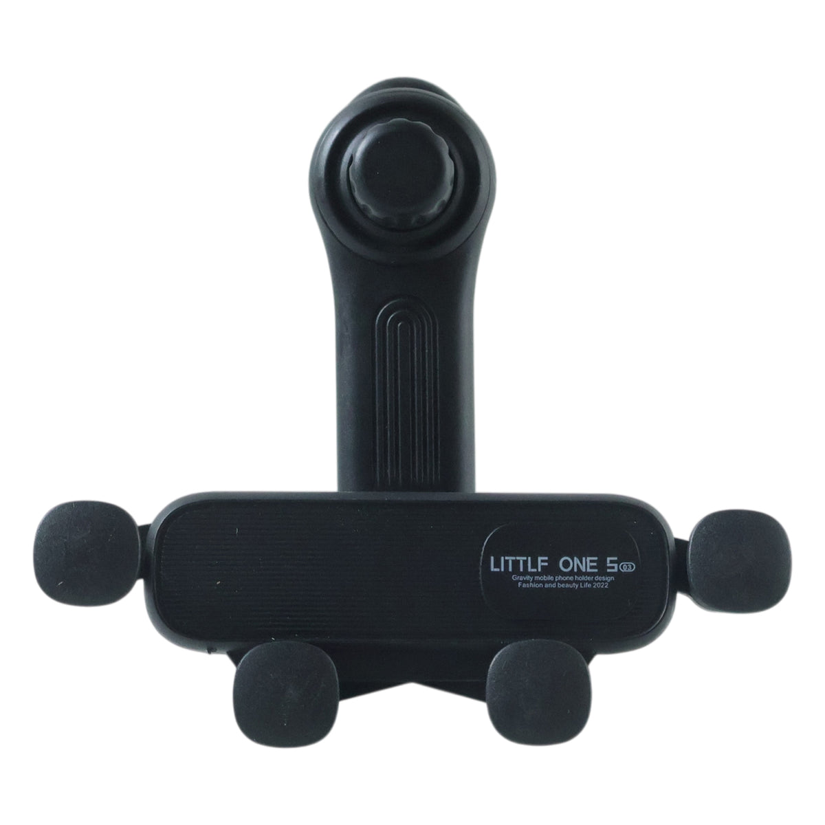 Car air vent phone holder with grip arms holding a smartphone, view 3