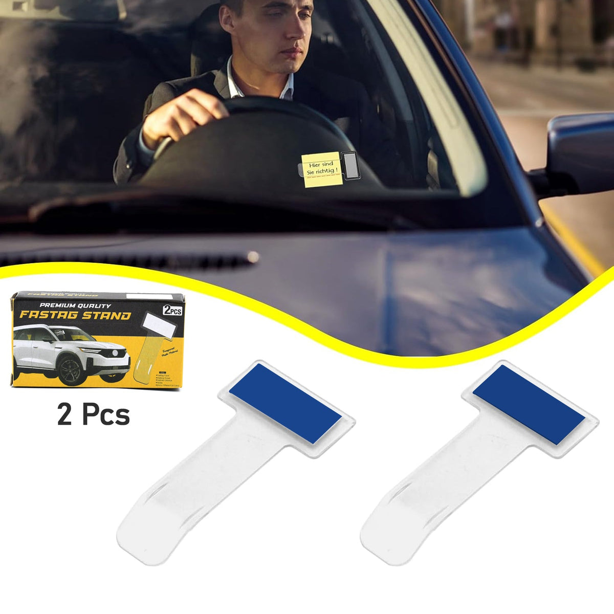 Two transparent self-adhesive windshield ticket holder clips