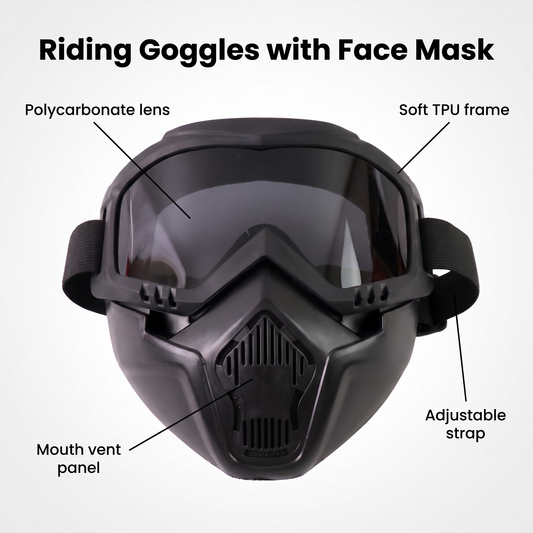 Motorcycle Riding Goggles with Face Mask, UV & Dust Protection