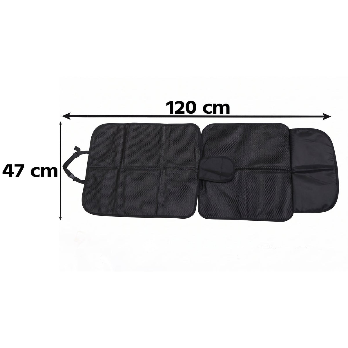 Black waterproof car seat protector mat under a child car seat, view 4