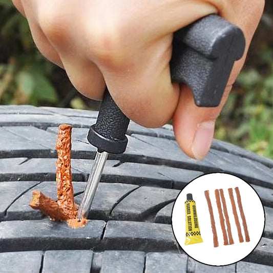 13-piece tubeless tyre puncture repair kit with rasp tool, needle and strings in a box, view 2
