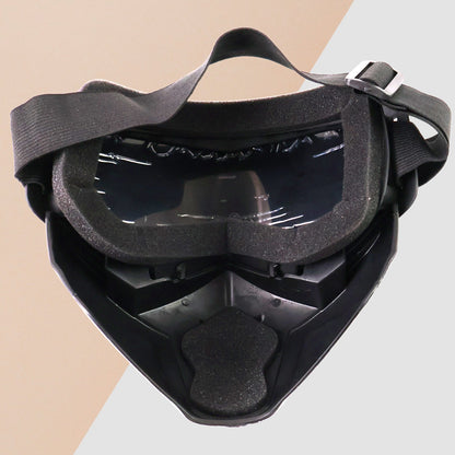 Motorcycle riding goggles with attached face mask and adjustable strap, view 2