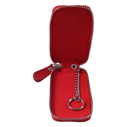 Red PU leather zip car key case with snap hook, view 3