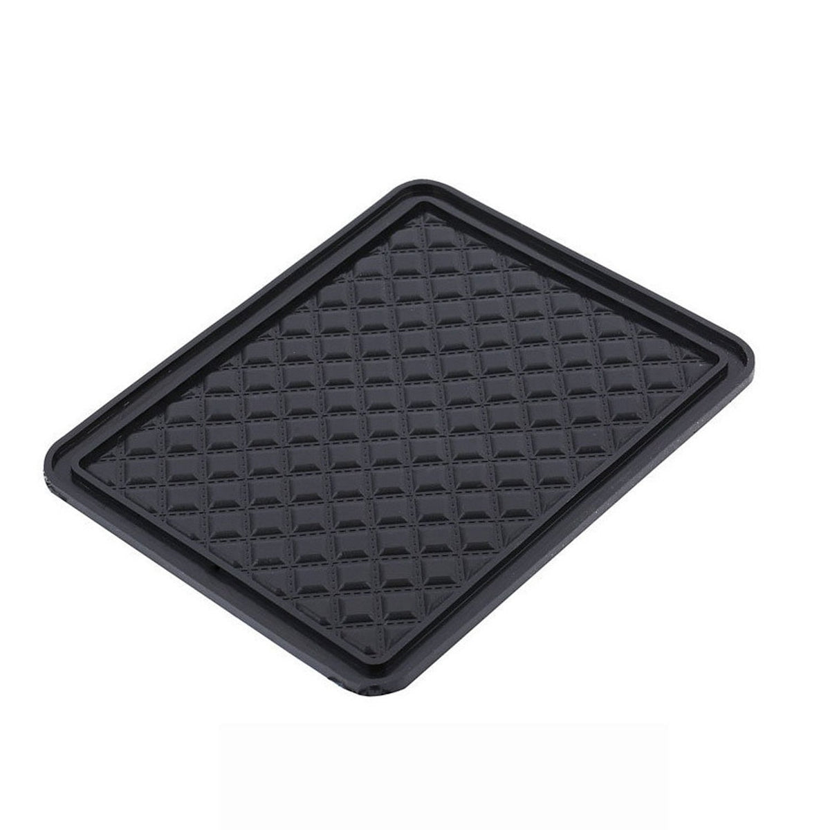 Black anti-slip gel mat on a car dashboard holding a phone and keys, view 6
