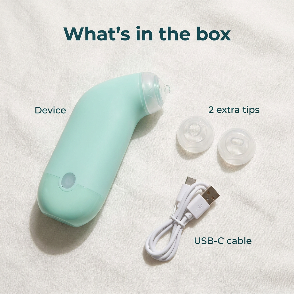 What's in the box: device, 2 extra silicone tips and USB-C cable