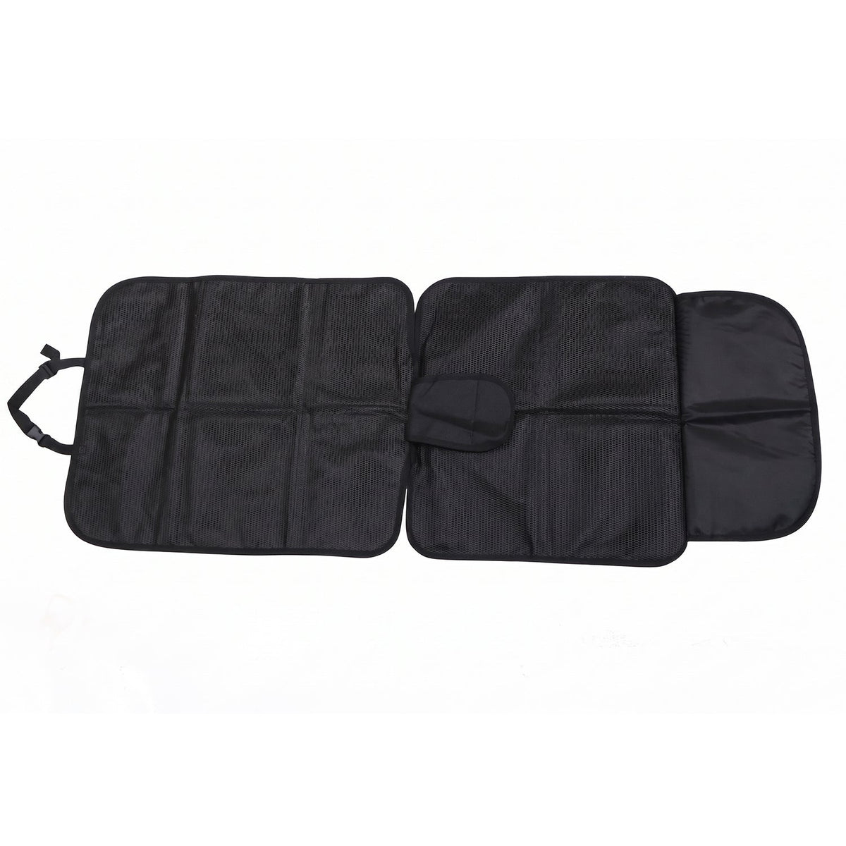 Black waterproof car seat protector mat under a child car seat, view 3