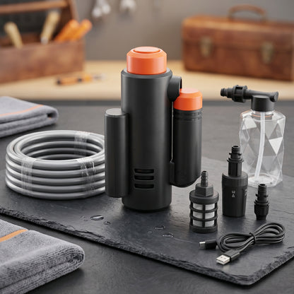 Cordless car washer kit with spray gun, foam bottle, hose and carry case, view 5