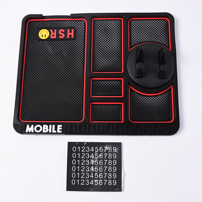 Non-slip silicone car dashboard pad holding a mobile phone upright, view 4