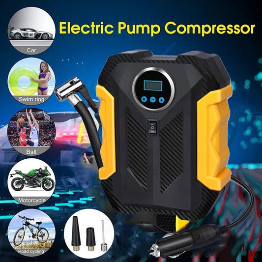 Portable 12V wheel-shaped car tyre air compressor with pressure gauge