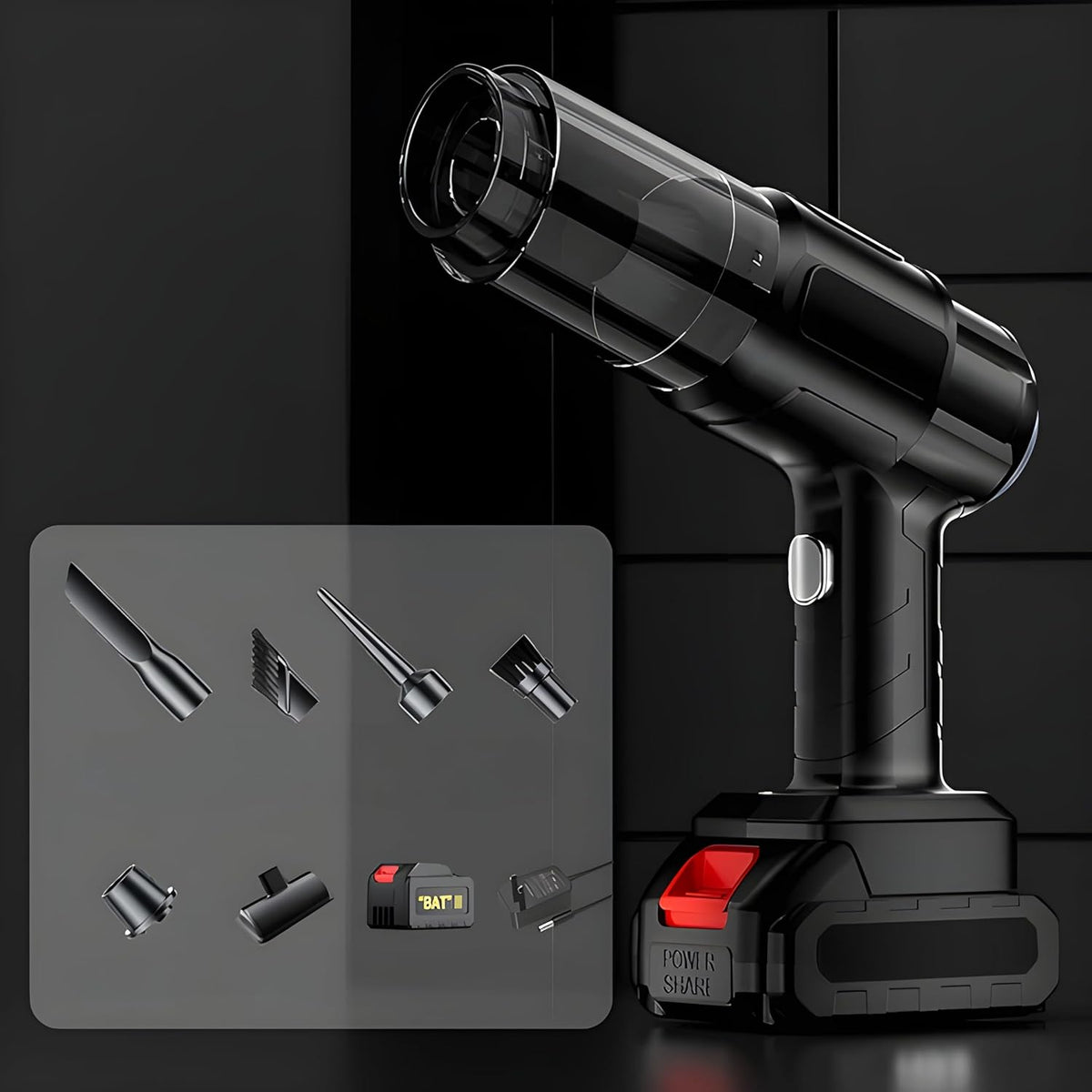 Cordless handheld vacuum cleaner with blower attachment for car and home, view 3