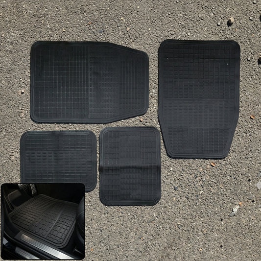 Set of four heavy duty rubber car floor mats with deep grooves