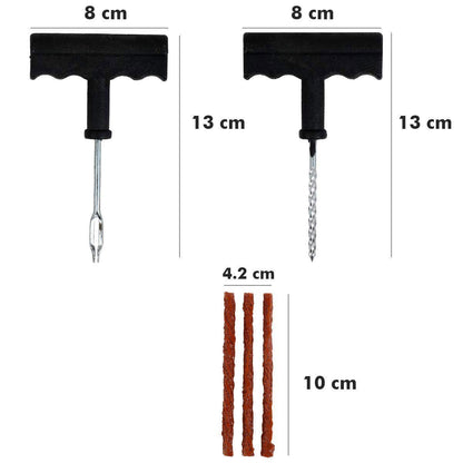 Tubeless tyre puncture repair kit with T-handle tools, pliers, cement and strips in a case, view 4