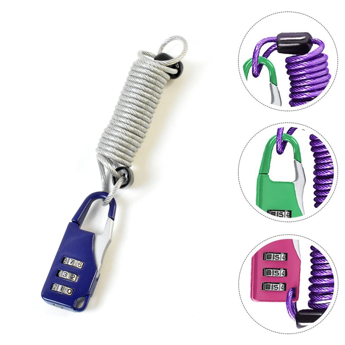 3-digit combination padlock with PVC coated steel cable