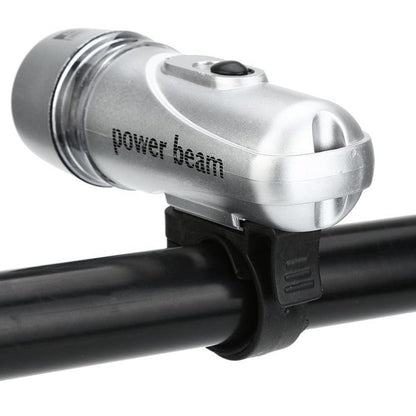 Compact LED bicycle headlight on an adjustable handlebar mount, view 2