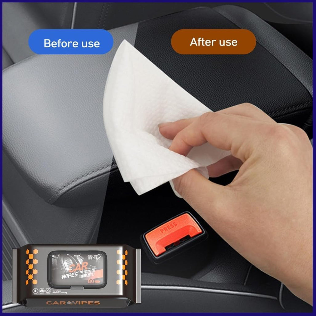 Pack of 80 car dashboard and leather cleaning wipes with flip lid, view 2