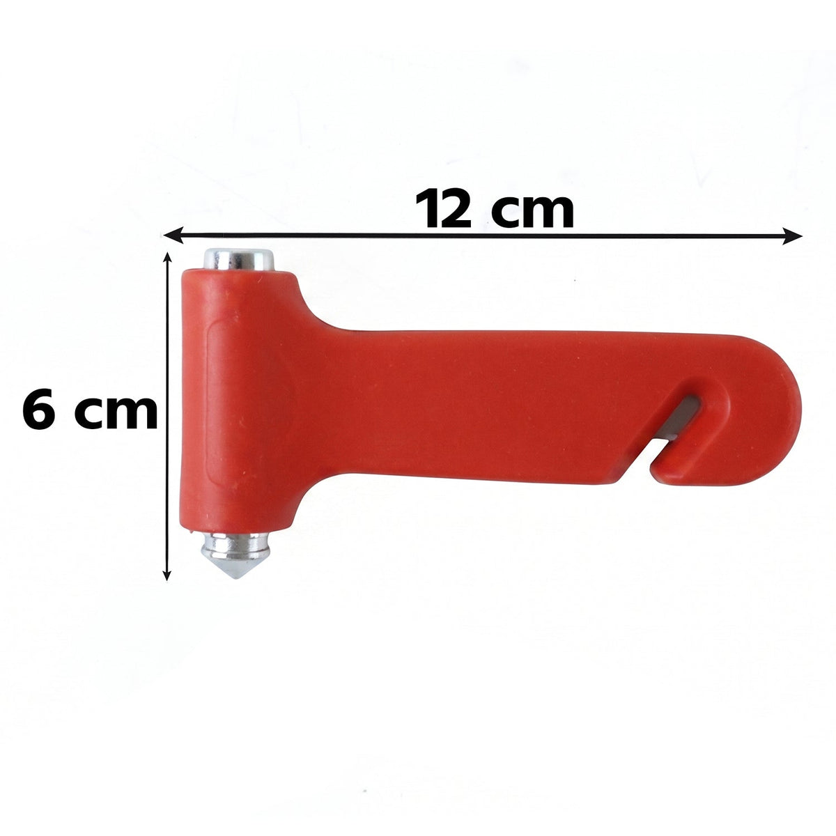 Red 2 in 1 car safety hammer with window breaker and seatbelt cutter, view 4
