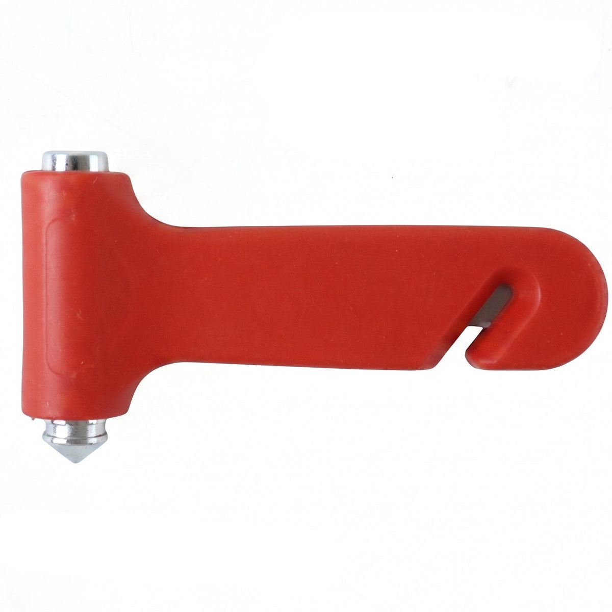 Red 2 in 1 car safety hammer with window breaker and seatbelt cutter, view 3