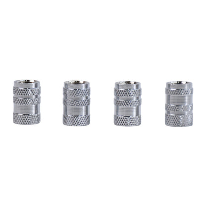 Set of four silver aluminium tyre valve caps, view 2