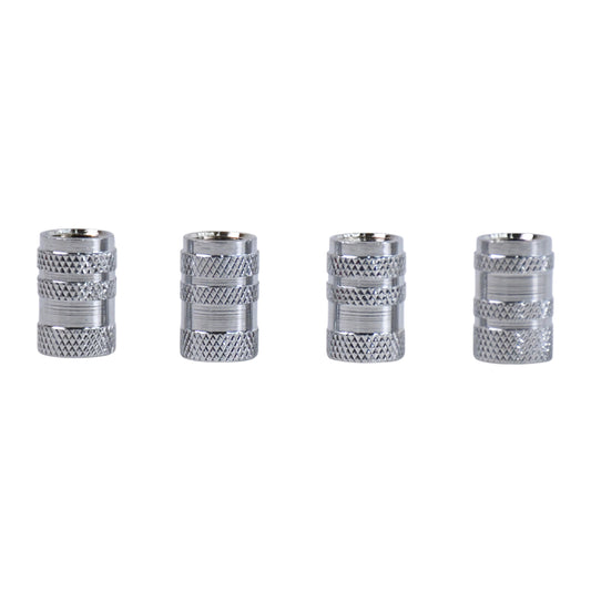 Set of four silver aluminium tyre valve caps, view 2