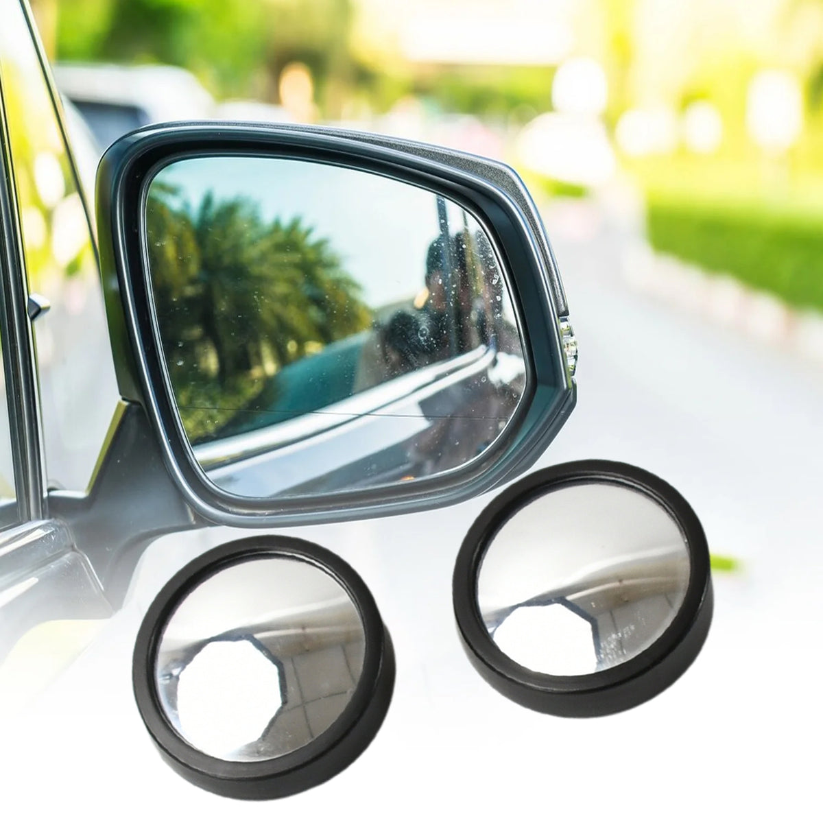 Pair of round frameless blind spot mirrors for car side mirrors, view 5