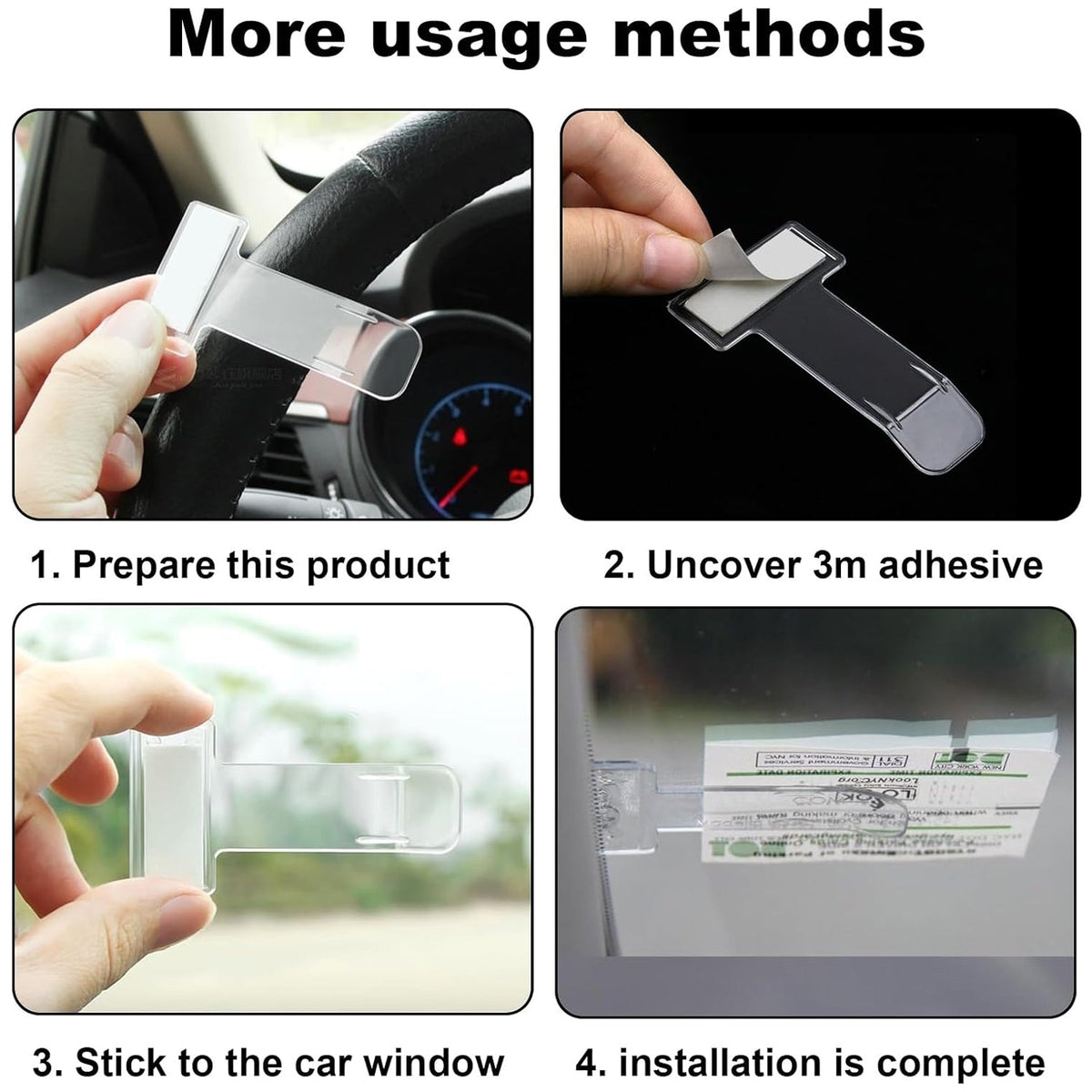 Two transparent self-adhesive windshield ticket holder clips, view 4