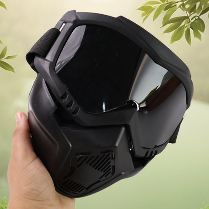 Motorcycle riding goggles with attached face mask and adjustable strap, view 4