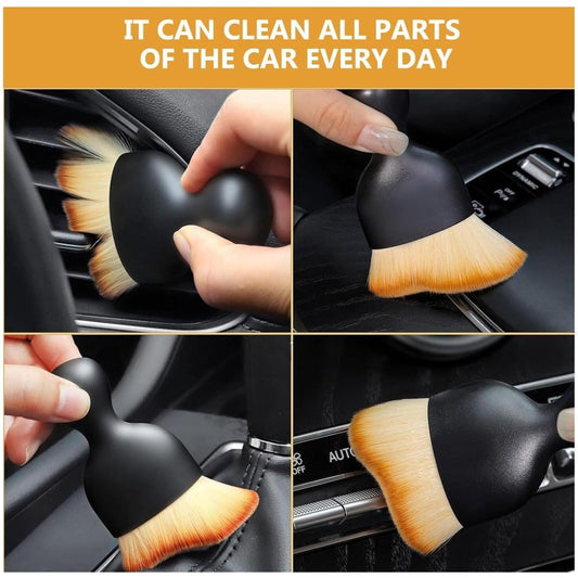 Car cleaning kit with retractable duster, two brushes and microfiber cloth