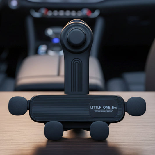 Car air vent phone holder with grip arms holding a smartphone, view 2