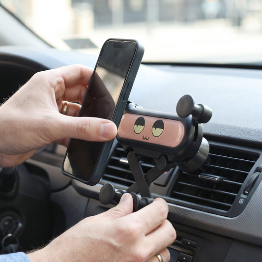 Cute decorative car phone holder clipped to an air vent, view 2