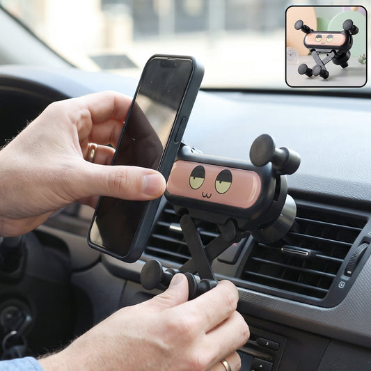 Cute decorative car phone holder clipped to an air vent