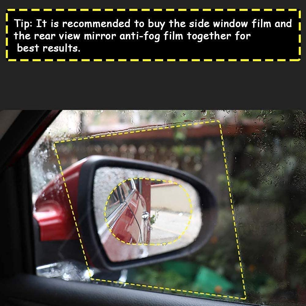 Clear anti-fog rain film applied to a car side mirror, view 2