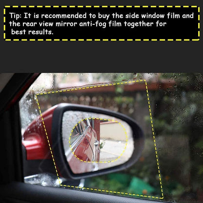 Clear anti-fog rain film applied to a car side mirror, view 2