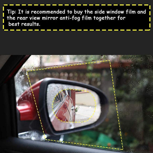 Clear anti-fog rain film applied to a car side mirror, view 2