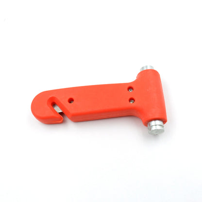 Red car safety hammer with steel heads and seat belt cutter, view 3